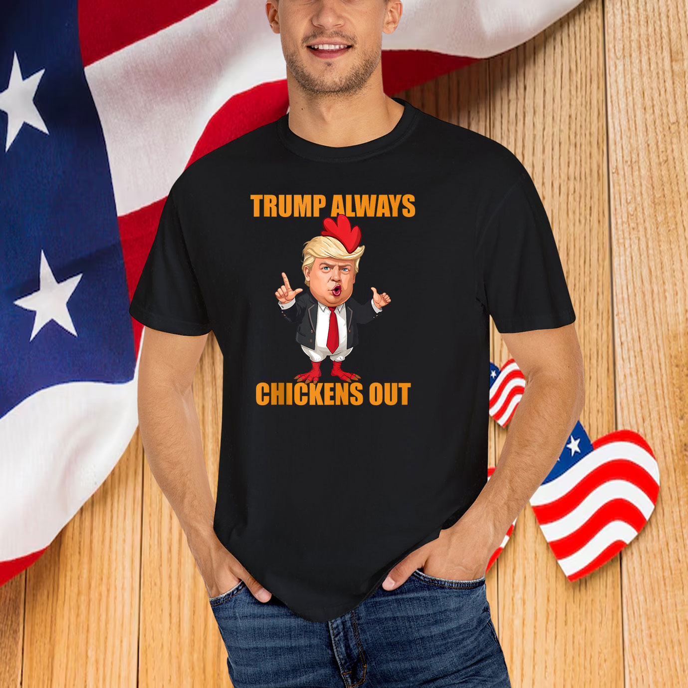 Funny Trump Always Chickens Out TACO Trump Chicken Joke Shirt