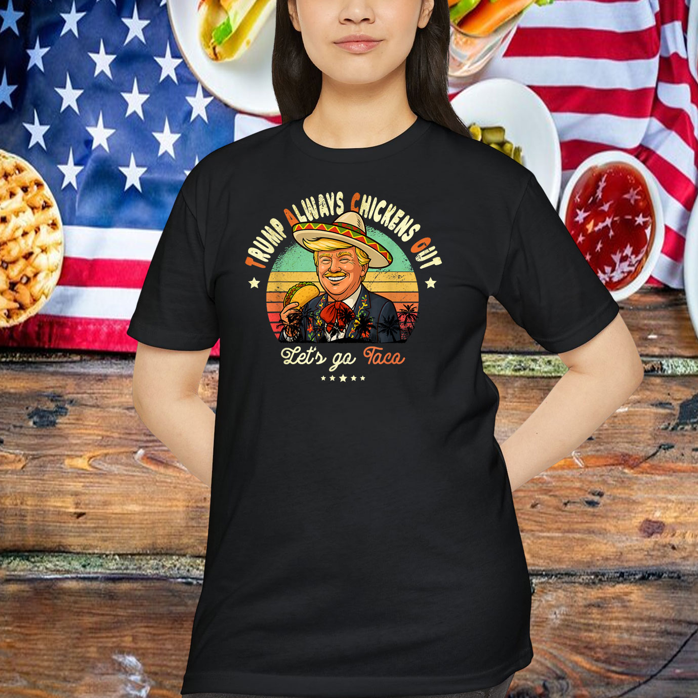 Trump Always Chickens Out Funny Trump Let's Go T.A.C.O Shirt