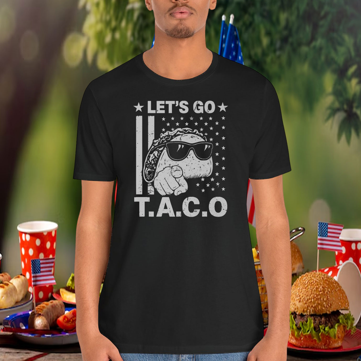 Funny Let's Go TACO Patriot Bold Humor Vintage American Flag Premium Shirt