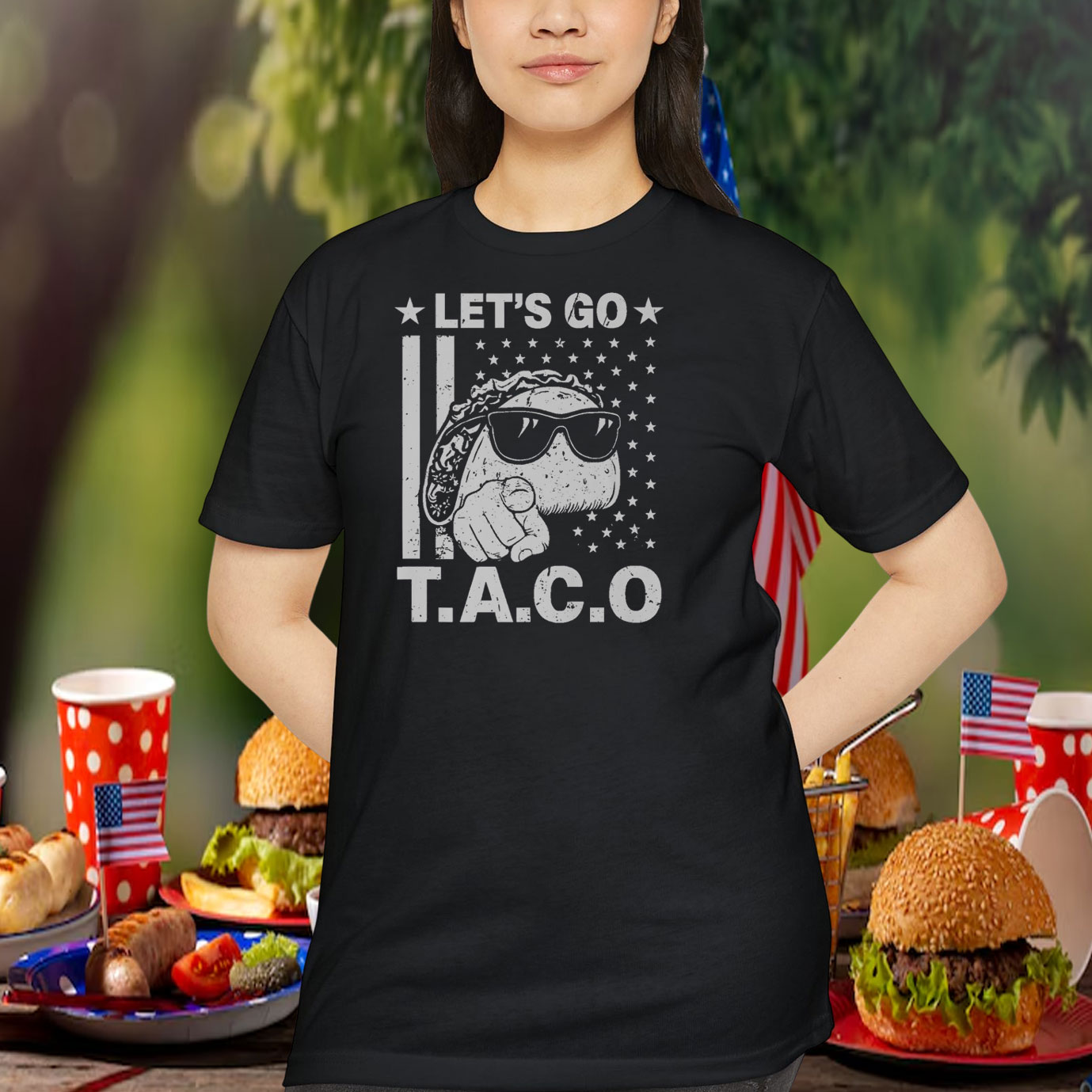 Funny Let's Go TACO Patriot Bold Humor Vintage American Flag Premium Shirt